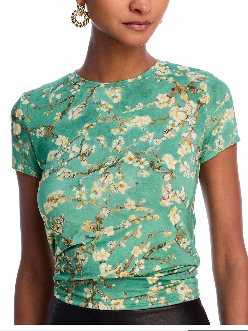 L’Agence Teal Cherry Blossom Fitted T-Shirt